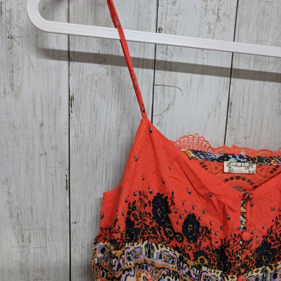 NWT Free People Red-Orange Floral Maxi Sundress Size L - Picture 5 of 8